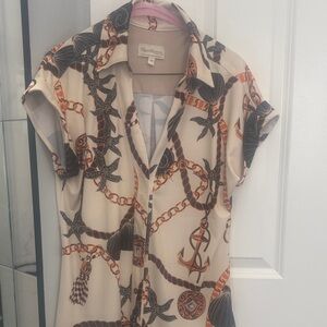 Signature Women's Nautical Print Blouse - Cream and Brown